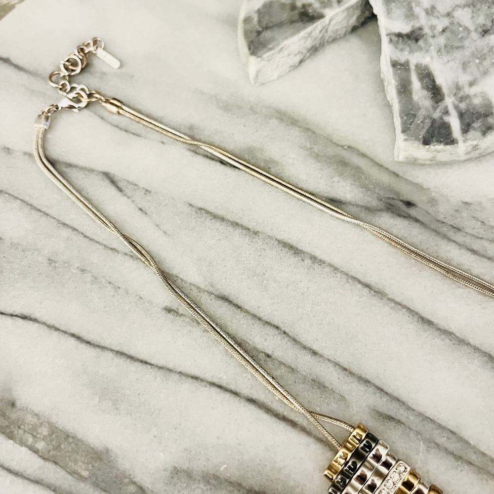 Nine West Mix Metal Statement Necklace Silver Gold Toned Pave Accent Edgy - Picture 6 of 7